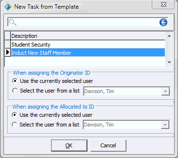 New Task From Template window