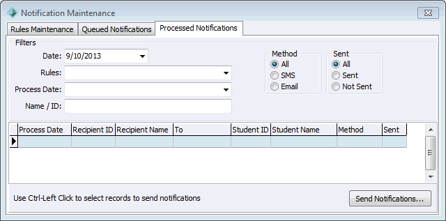 Notification Maintenance - Processed tab