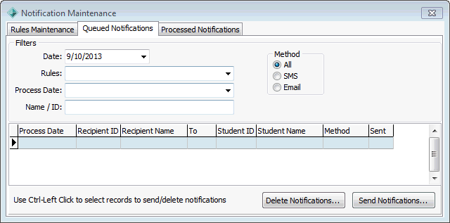 Notification Maintenance - Queued tab
