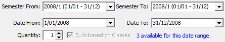 Object Booking window (Date range and quantity fields)