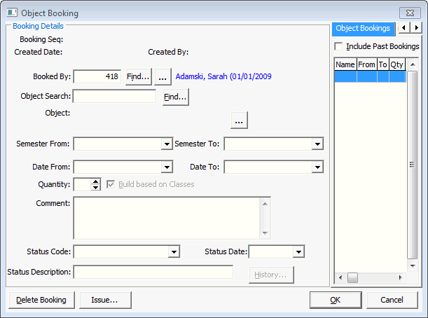 Object Booking window