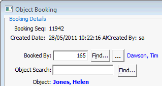Object Booking window (Booking Seq)