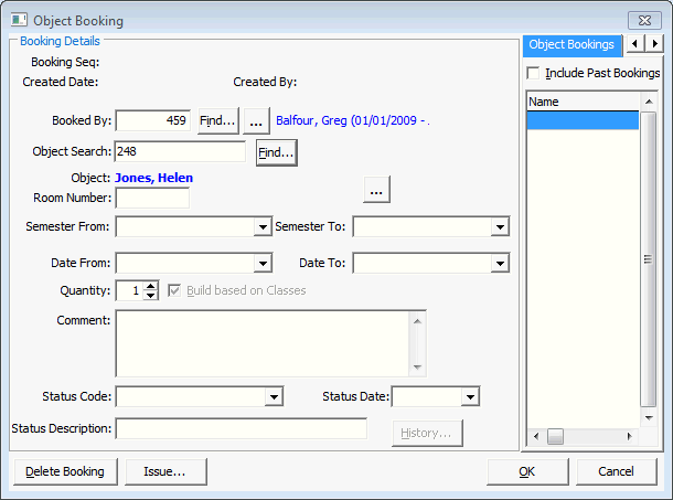 Object Booking window