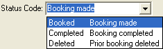 Object Booking window (Status Code, Status Date fields)