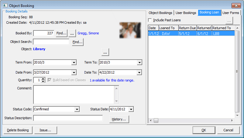 Object Booking - Booking Loan tab