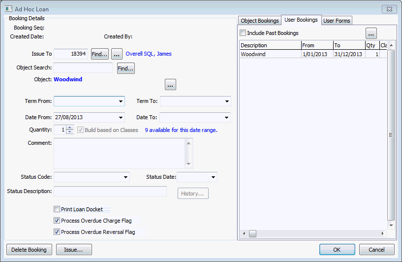 Object Booking - User Bookings tab