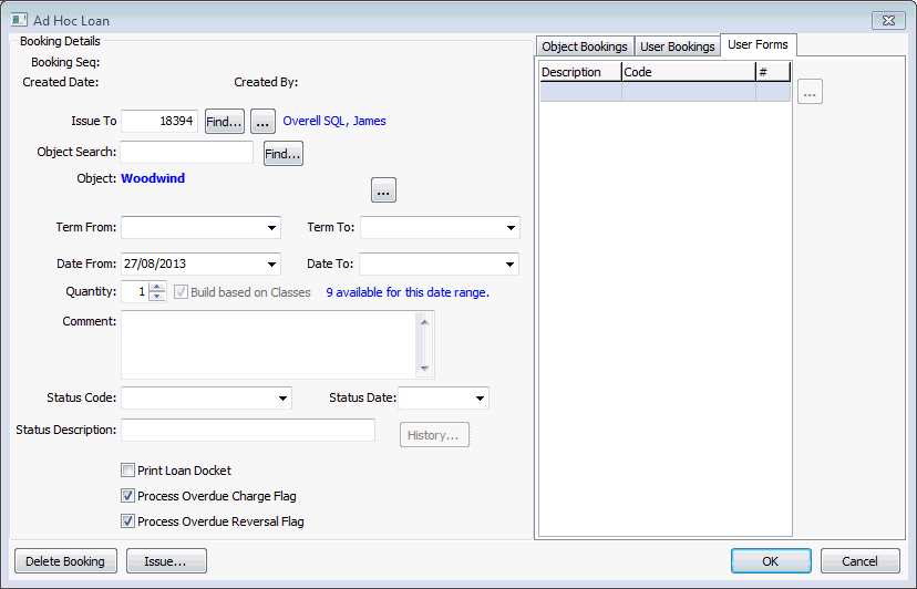 Object Booking - User Forms tab