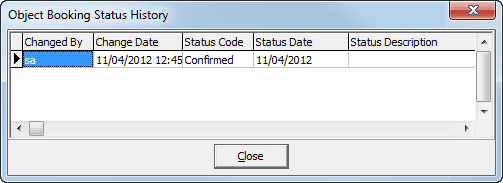 Object Booking Status History window