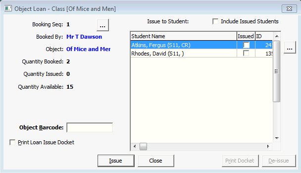 Object Loan - Class window