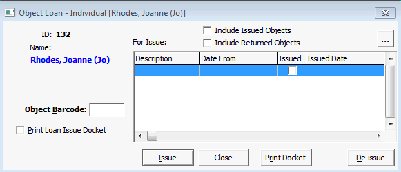 Object Loan - Individual window