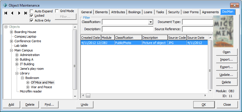 Object Maintenance - DocMan tab