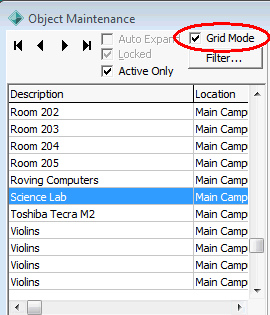 Object Maintenance - General tab (grid display)
