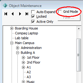 Object Maintenance - General tab (tree display)