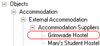 Object Search (External Accommodation, accommodation suppliers, Grimwade Hostel)