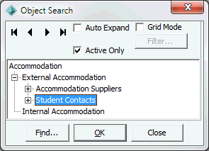 Object Search window