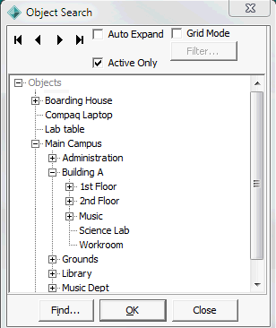 Object Search window
