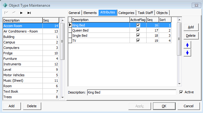 Object Type Maintenance - Attributes tab