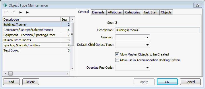 Object Type Maintenance - General tab