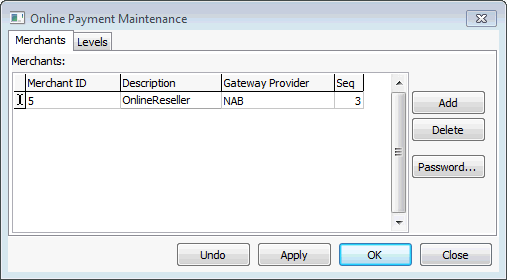 Online Payment Maintenance - Merchants tab