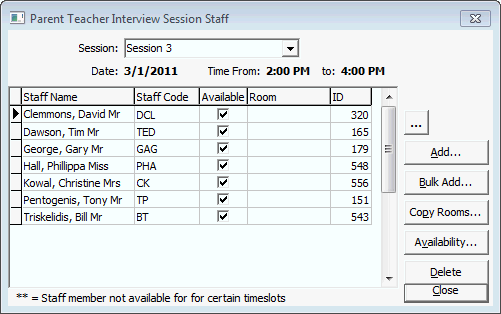 Parent Teacher Interview session staff window