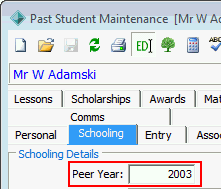 Past Student Maintenance - Schooling tab (cut down)