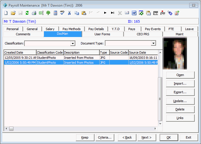 Payroll Maintenance - DocMan tab