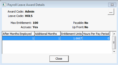 Payroll Leave Award Details window