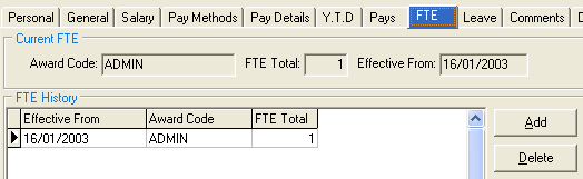 Payroll Maintenance - FTE tab (cut down)