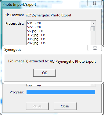 Photo Import/Export window (extract all to files)