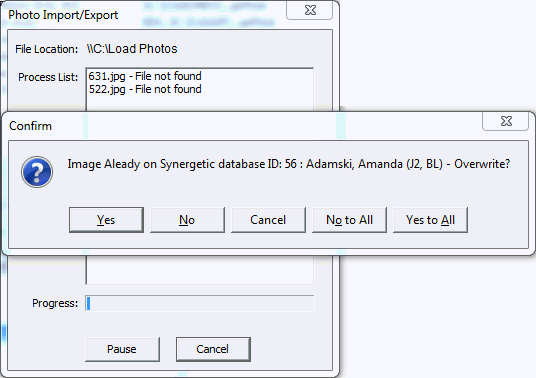 Confirm image overwrite window