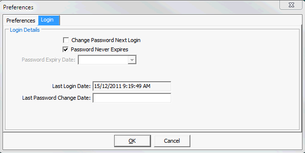 User preferences login tab