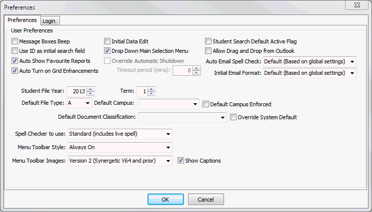 Preferences window