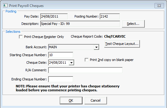 Printing payroll cheques