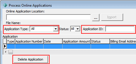 Process Online Applications window (cutdown for wn v65)