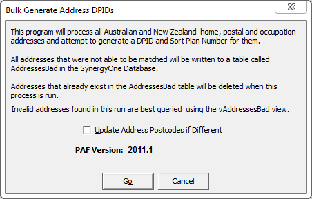 Bulk Generate Address DPIDs window (RAT)