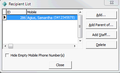 Recipient List (SMS)