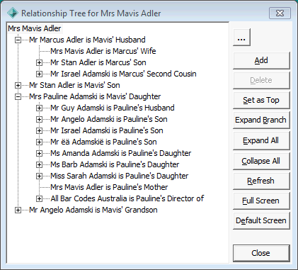 Relationship Tree window