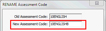 RENAME Assessment Code window (cut down)