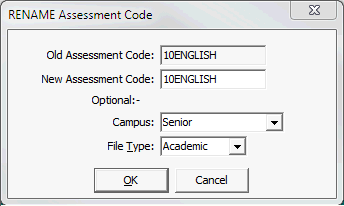 RENAME Assessment Code window