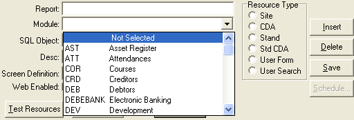 Report Selector (cut down, select module)