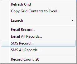 right mouse grid (SMS Record highlighted)