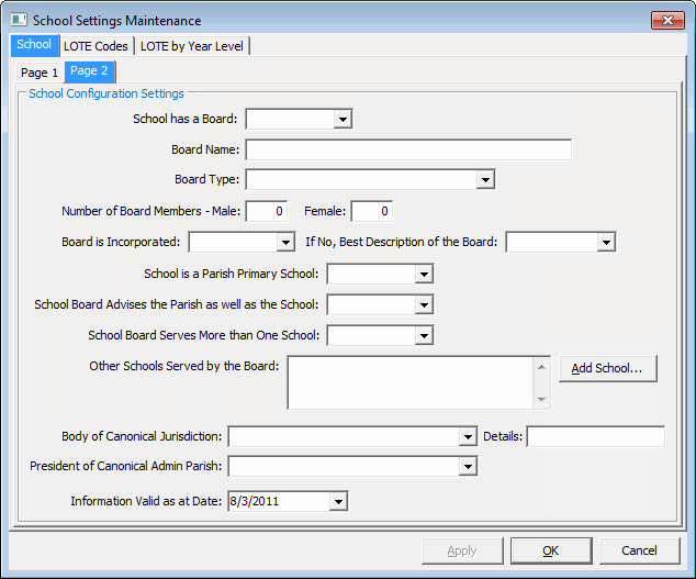 School Settings Maintenance window - School tab - Page 2 sub-tab