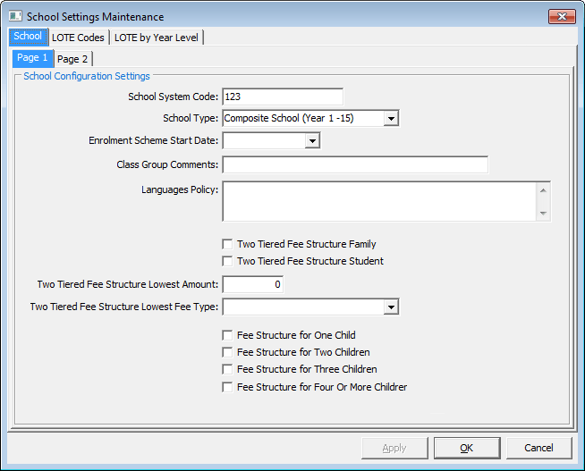 School Settings Maintenance window - School tab