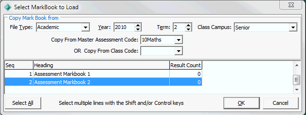 Select MarkBook to Load window