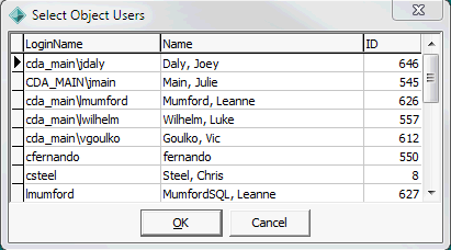 Select Object Users window