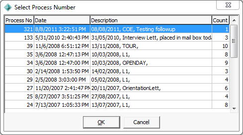 Select Process Number (deleting fut student activity)