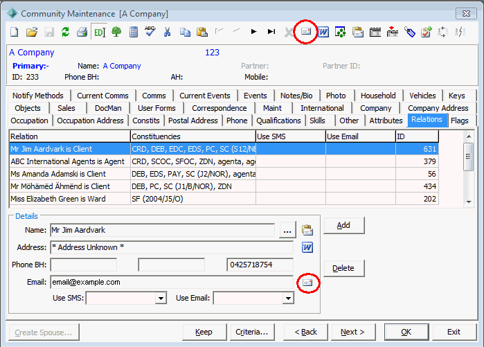 Send Email (from Community Maintenance - Relations tab)