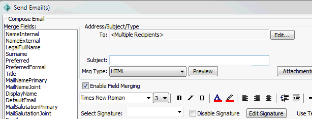 Send Email(s) window (cut down, multiple recipients)