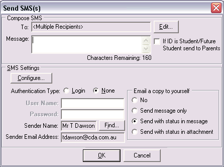 Send SMS(s) window