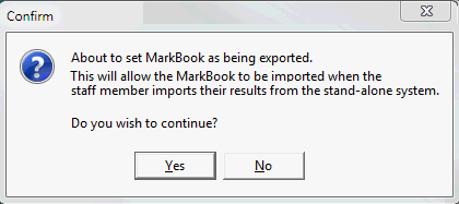 Confirm MarkBook export window